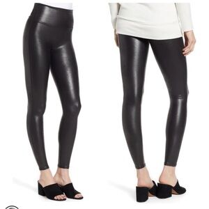 SPANX Faux Leather Pants Stretch High Waist Shaping Black Tights Legging Control